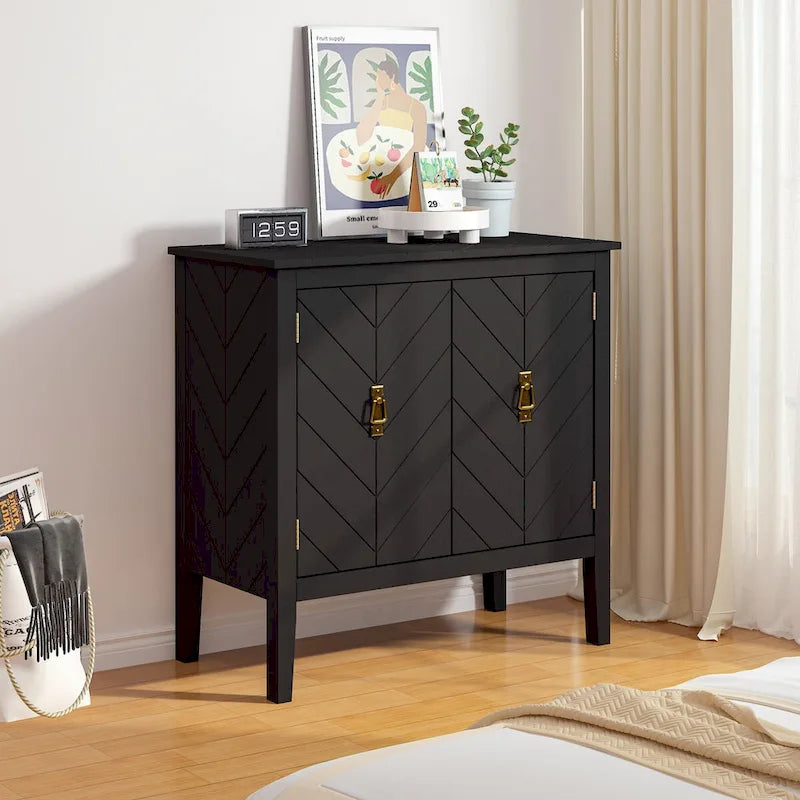 Holzschrank mit 2 Türen, schwarzer Holzschrank im Vintage-Stil, Sideboard für Wohnzimmer, Esszimmer und Büro