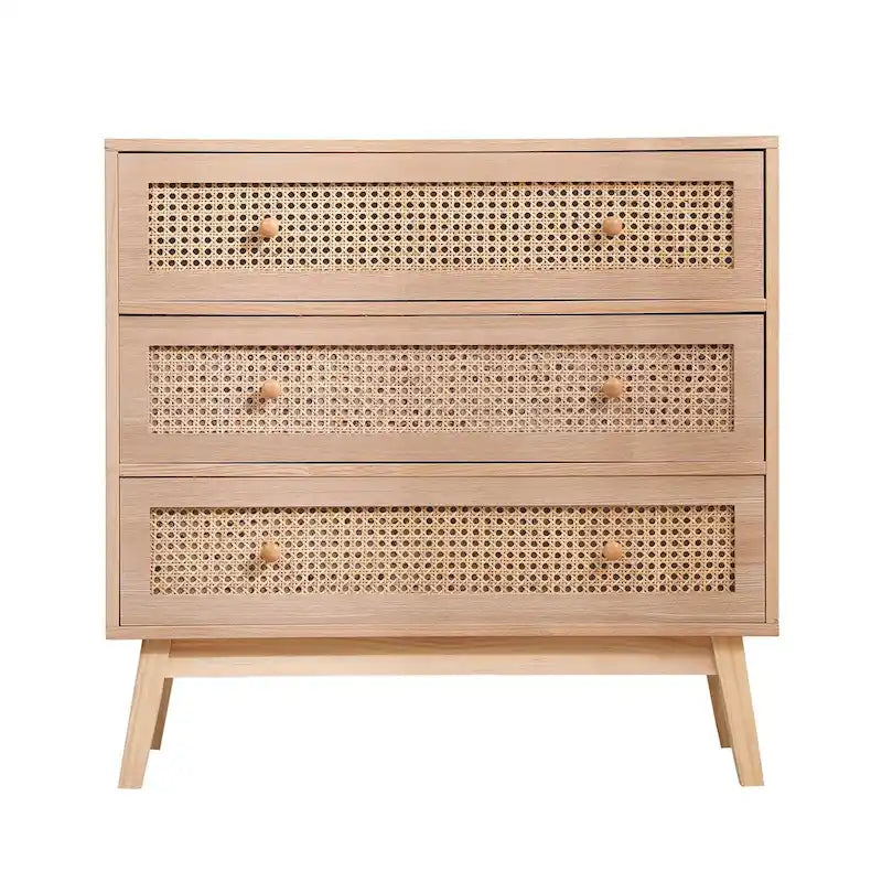 31.5 Rattan-Aufbewahrungsschrank mit 3 Schubladen, Rattan-Schublade, für Schlafzimmer und Wohnzimmer, Natur