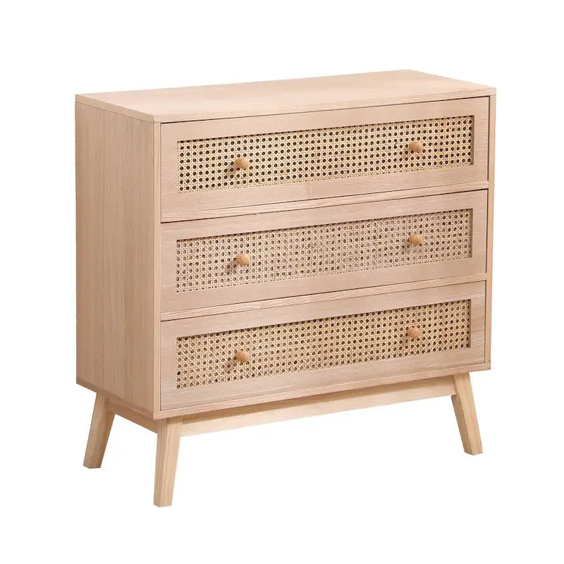 31.5 Rattan-Aufbewahrungsschrank mit 3 Schubladen, Rattan-Schublade, für Schlafzimmer und Wohnzimmer, Natur