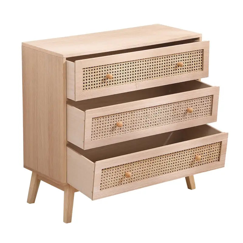 31.5 Rattan-Aufbewahrungsschrank mit 3 Schubladen, Rattan-Schublade, für Schlafzimmer und Wohnzimmer, Natur