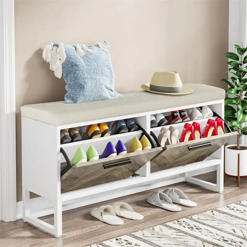 Shoe Storage Bench with Seat Cushion - 11.81D x 39.37W x 23.62H
