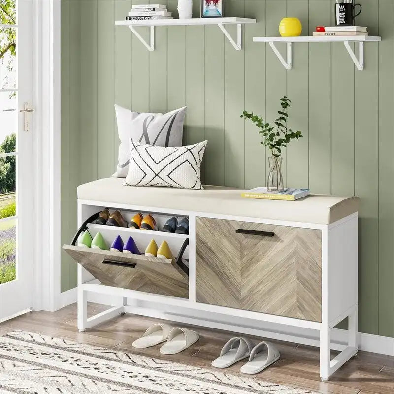 Shoe Storage Bench with Seat Cushion - 11.81D x 39.37W x 23.62H