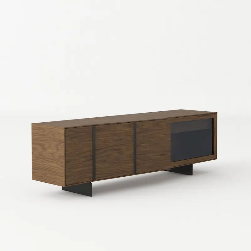 Modernes Buffet aus Walnussholz und grauem Glas