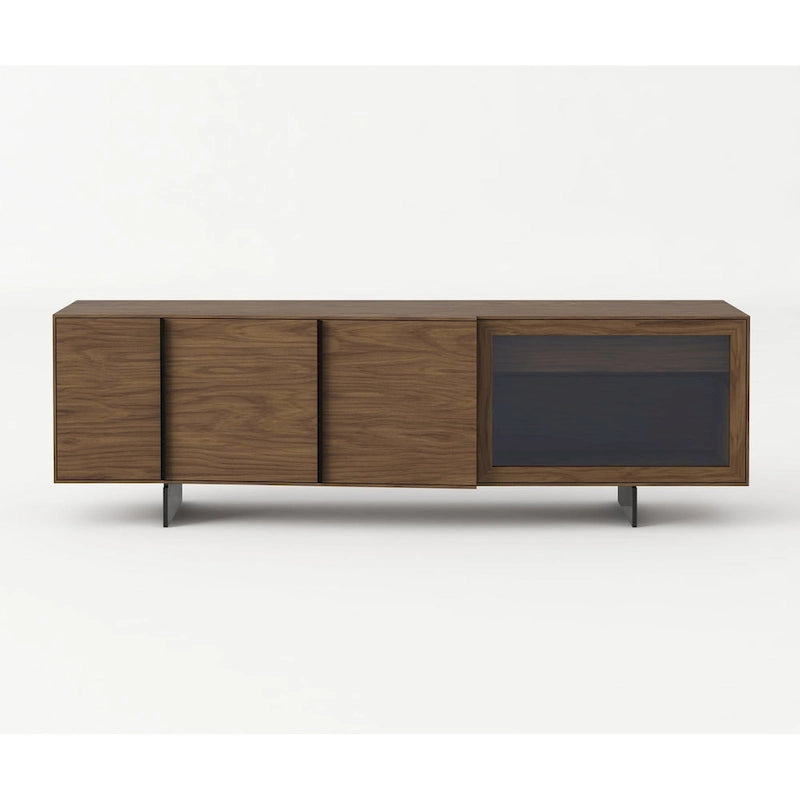 Modernes Buffet aus Walnussholz und grauem Glas