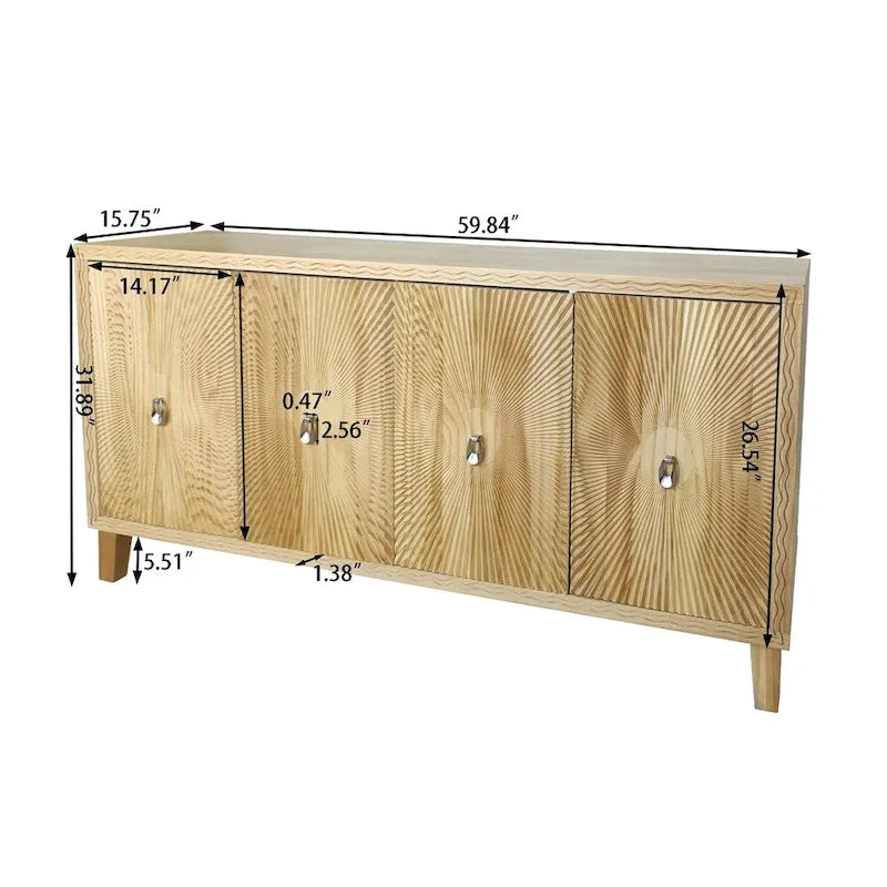 Vintage-Aufbewahrungsschrank mit 4 Türen, Anrichte für das Esszimmer, großes Buffet