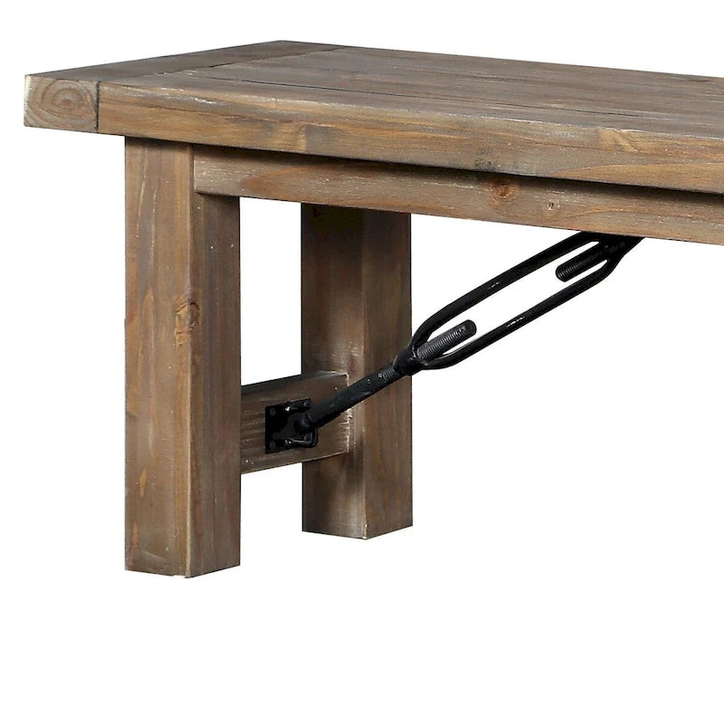 Acacia Wood Bench with Thick Block Legs, Brown