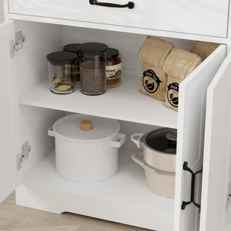 55.91 großer Landhaus-Buffetschrank, Sideboard mit 2 Schubladen und 4 Türen für Esszimmer, Wohnzimmer und Küche, weiß