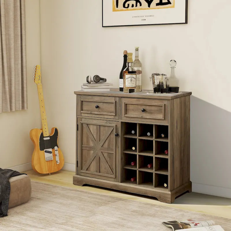 Buffetschrank mit Scheunentor, Barfach, Schubladen und Ablagefächern