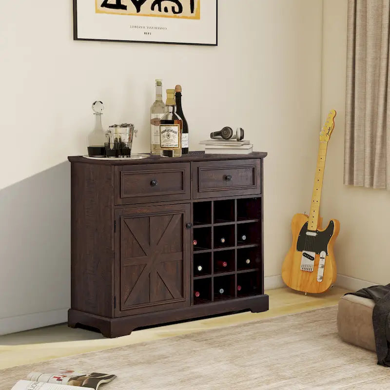 Buffetschrank mit Scheunentor, Barfach, Schubladen und Ablagefächern