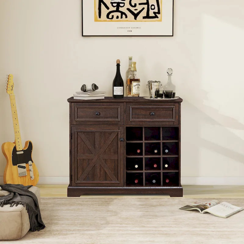Buffetschrank mit Scheunentor, Barfach, Schubladen und Ablagefächern