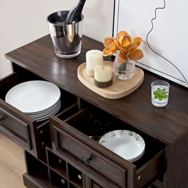 Buffetschrank mit Scheunentor, Barfach, Schubladen und Ablagefächern