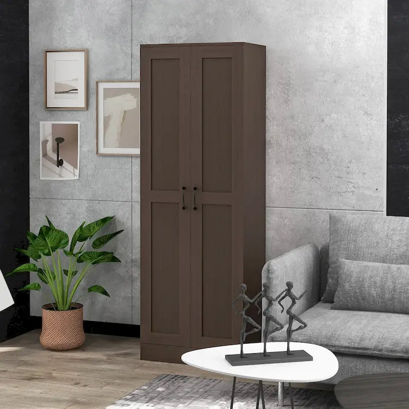 69 hoher Aufbewahrungsschrank mit beweglichen Einlegeböden, Vorratsschrank im modernen Stil mit Türen und Soft-Close-Funktion, Kaffee