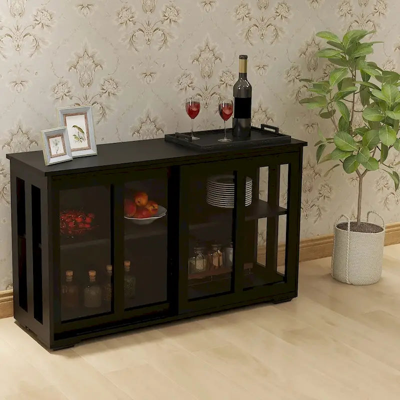 Küchenregal-Schrank mit Glastür - schwarz