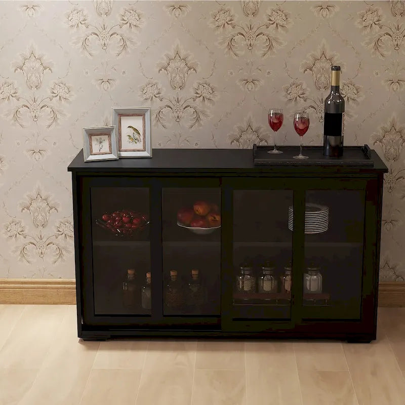 Küchenregal-Schrank mit Glastür - schwarz