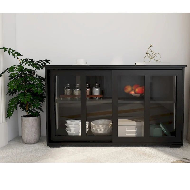 Küchenregal-Schrank mit Glastür - schwarz