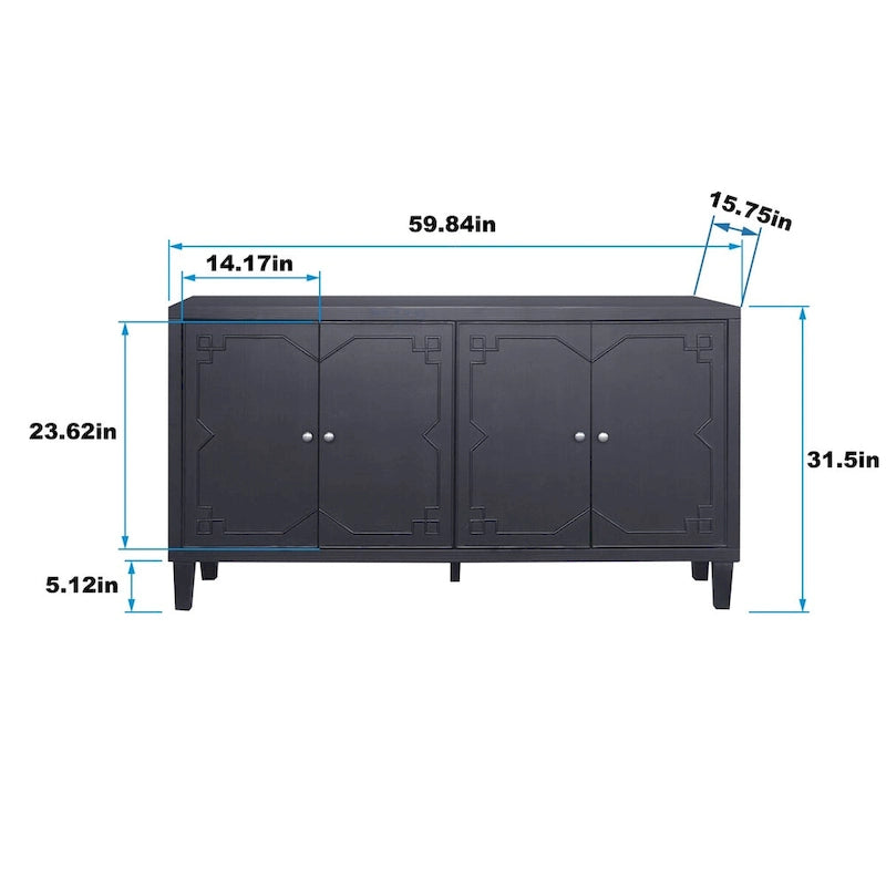 Dekoschrank mit 4 Türen, Holzschrank, Sideboard und Aufbewahrungsschrank