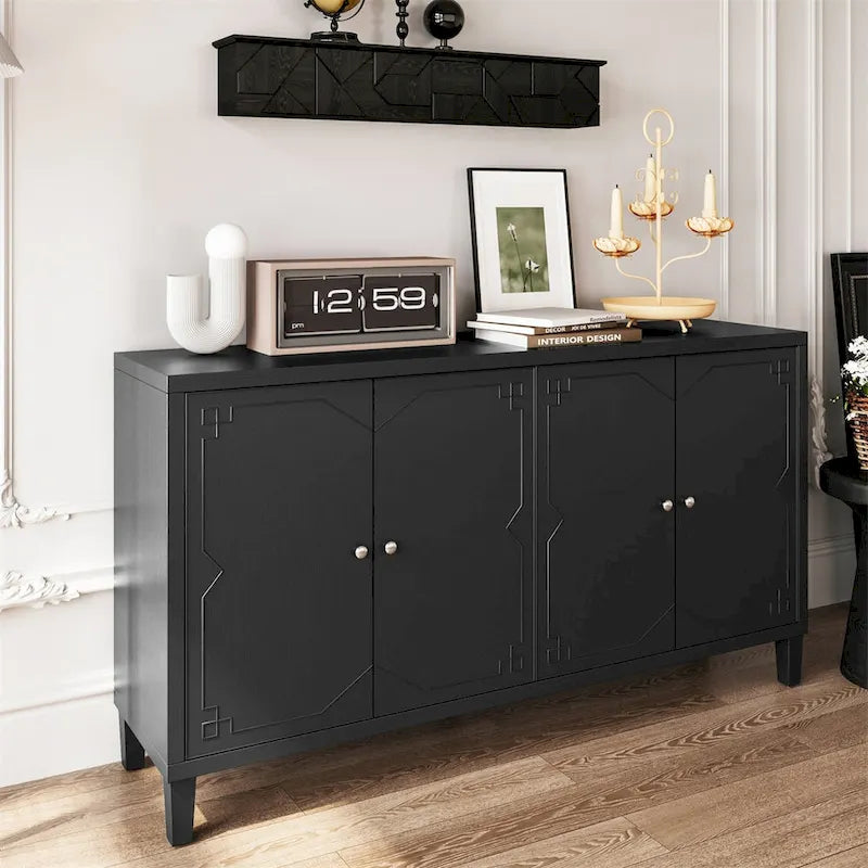 Dekoschrank mit 4 Türen, Holzschrank, Sideboard und Aufbewahrungsschrank
