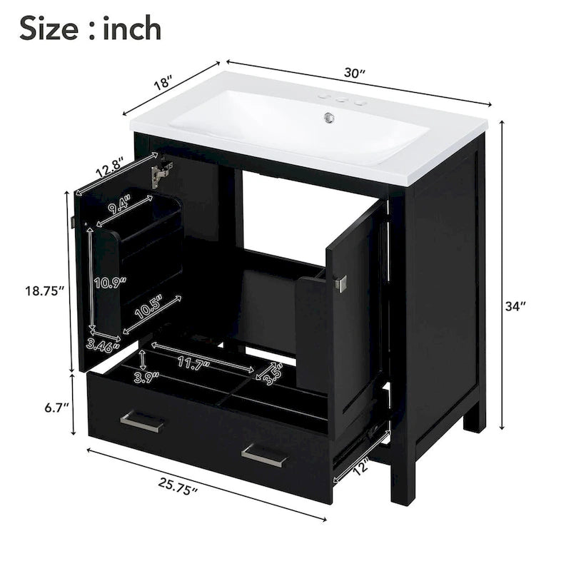 Badezimmerschrank mit 2 Türen und einer Schublade