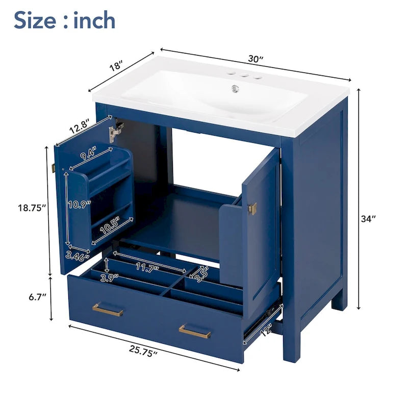 Badezimmerschrank mit 2 Türen und einer Schublade