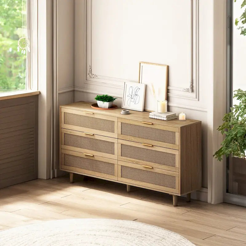 Aufbewahrungsschrank mit 6 Rattanschubladen