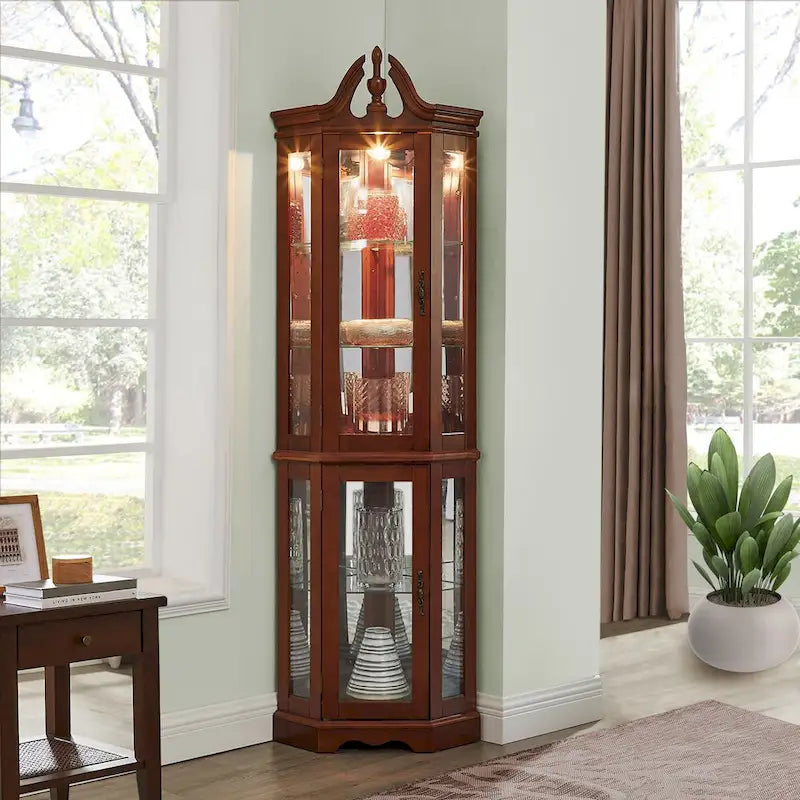 Eckvitrine mit Beleuchtung (E26-Leuchtmittel nicht enthalten)