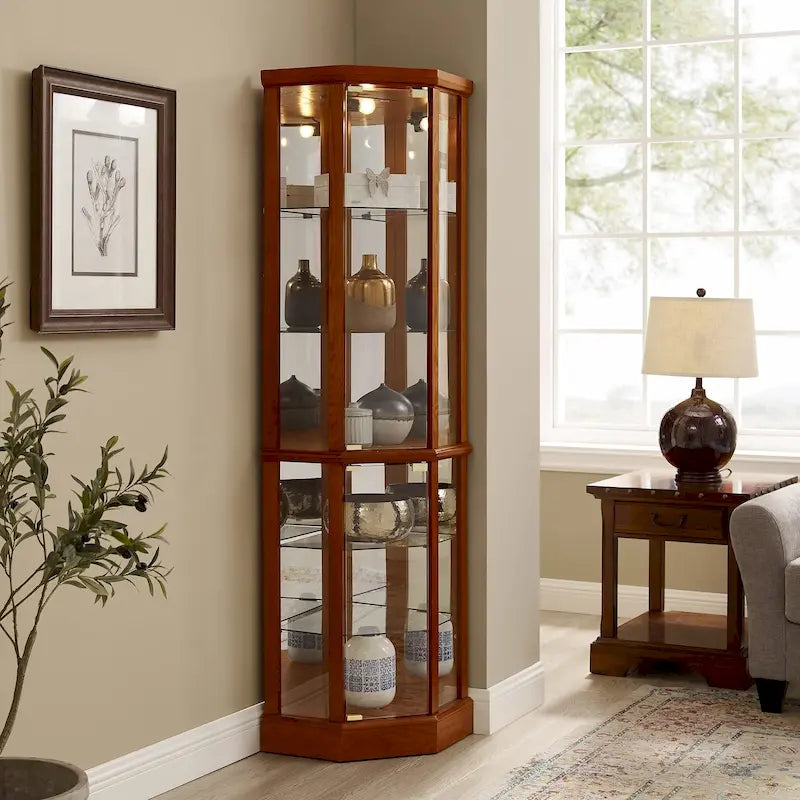 6 Shelf Lighted Corner Curio Cabinet(E26 light bulb not included)